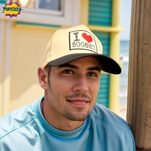 Popfizzy Funny Hats for Men and Women, Fun Adult Baseball Cap, Funny Birthday Gifts for Women and Men, Cool Dad Hat Gift Idea - color: I Love Boobies (Black)