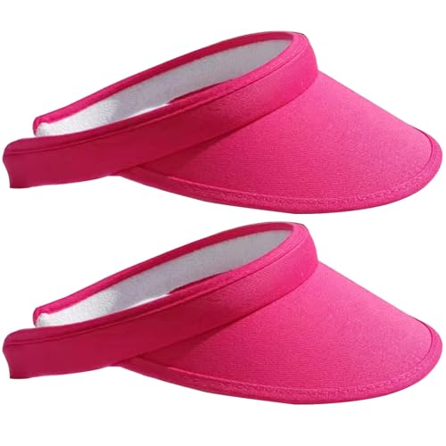2 Pack Sun Visor Hats Women Men Clip On Wide Brim Visors Hat Outdoor Sports Golf Beach Travel Tennis Caps - color: Fuchsia