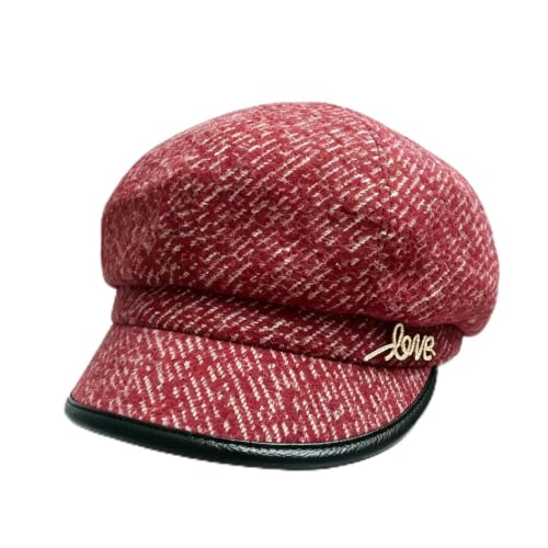 Women Retro Classic Visor Newsboy Cabbie Cap Beret Hats with Flower Buckle for Woman Ladies - color: 23red
