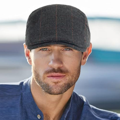 3Pcs Cotton Newsboy Hat for Men Cool Adjustable Flat Cap - color: Plaid-grey+darkgrey+brown