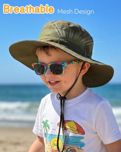 HONGTEYA Baby Toddler Sun Hat, Summer Mesh Bucket Beach Hat for Boys Girls - color: Grey+army Green, size: 2-8 Years