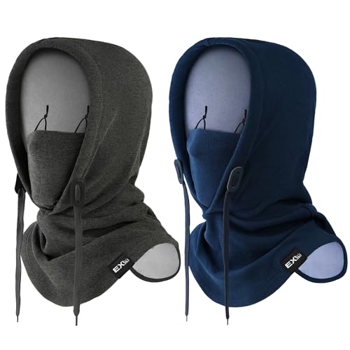 Balaclava Ski Mask, 4-in-1 Warm Adjustable Neck Gaiter for Men Women - color: Dark Blue+heather Grey