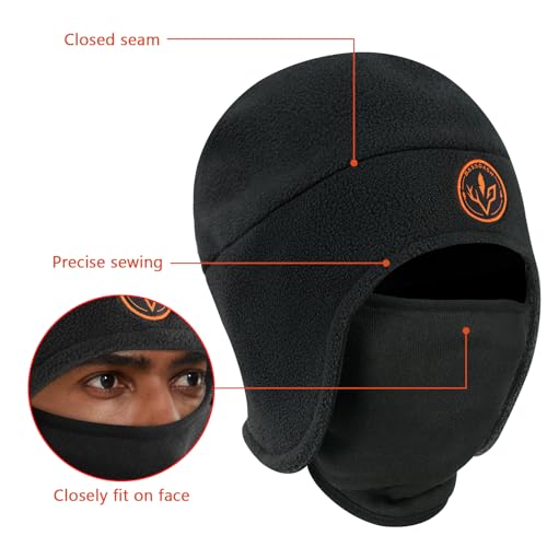 BASSDASH Unisex Soft Fleece 2-in-1 Hat with Mask Ear Flap - color: Black