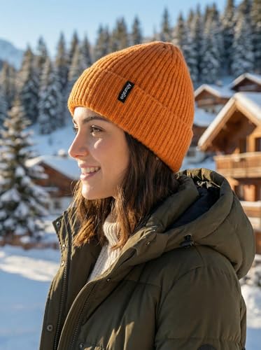 Beanie for Men Women Unisex Winter Hat Cuffed Thick Chunky Knitted Beanies Skull Cap - color: Orange