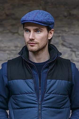 Mucros Weavers Irish Flat Cap Men Trinity Tweed Hat Driving Cap Made in Ireland - color: Blue Herringbone, size: Medium
