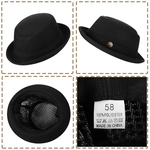 XGOPTS Unisex Summer Mesh Straw Porkpie Hat Trilby Jazz Fedora Panama Hats - color: Black