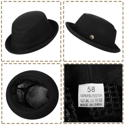 XGOPTS Unisex Summer Mesh Straw Porkpie Hat Trilby Jazz Fedora Panama Hats - color: Black