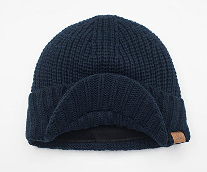 Home Prefer Men's Winter Hat Thick Knit Beanie Cap with Visor Newsboy Beanie Hat - color: Navy Blue