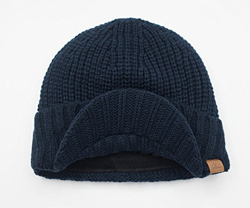 Home Prefer Men's Winter Hat Thick Knit Beanie Cap with Visor Newsboy Beanie Hat - color: Navy Blue