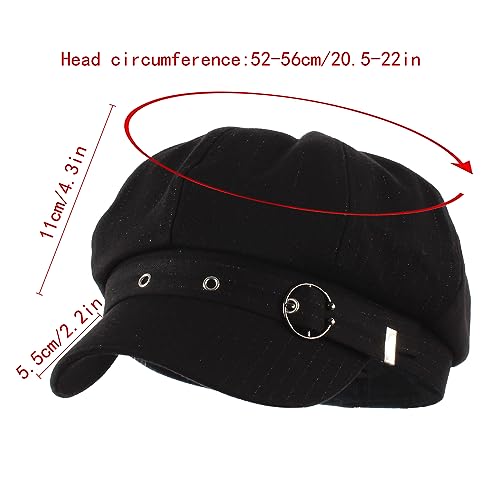 Women Cotton Blend Newsboy Cap Cabbie Paperboy Painter Visor Hat - color: Black