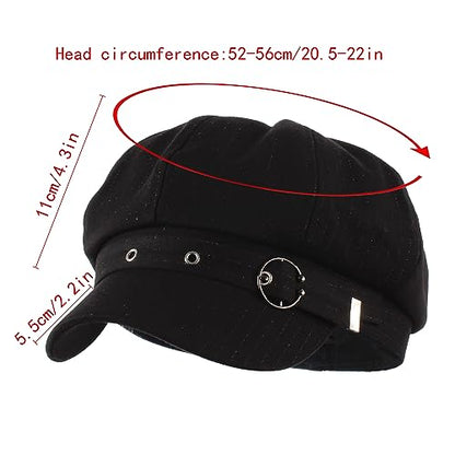 Women Cotton Blend Newsboy Cap Cabbie Paperboy Painter Visor Hat - color: Black