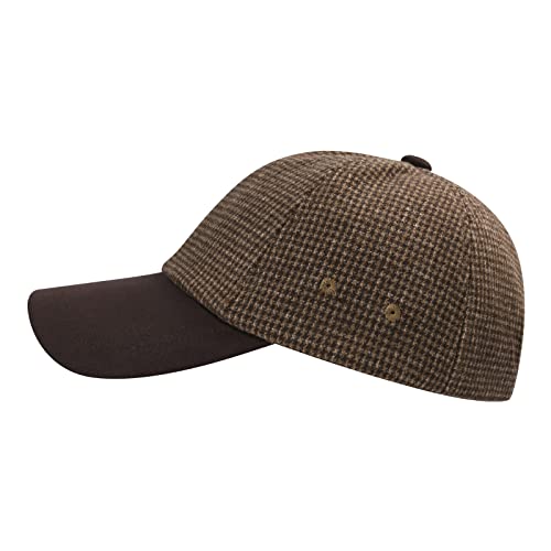 BOTVELA Men Wool Adjustable Tweed Baseball Cap - color: P T-houndstooth Coffee