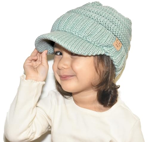C.C Beanie for Toddler Trendy Warm Oversized Chunky Soft Oversized Ribbed Slouchy Knit Hat with Visor Brim - color: Mint