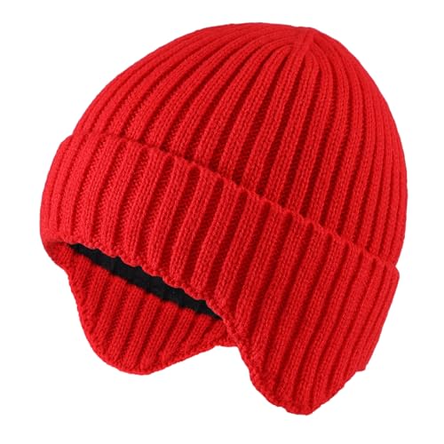 Home Prefer Baby Winter Hats for Boys Girls Kids Toddler Beanie with Earflaps Fleece Lined Knitted Beanie for Cold Weather - color: Red, size: 1-3T