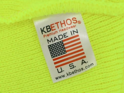 KBETHOS Made in USA Classic Men's Women's Cuffed Folded Acrylic Knit Beanie Hat Solid Unisex Cold - color: Neon Yellow Solid Long Beanie