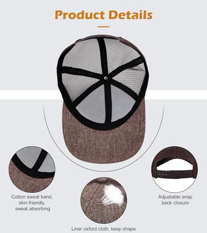 Blank Mesh Back Trucker Hat for Men and Women, Unisex Adjustable Snapback Baseball Cap, Adult Plain Classics Retro Hat - color: Coffee