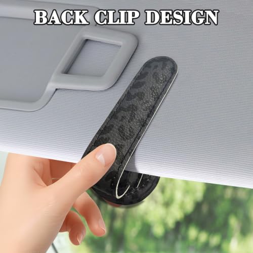 Dual Clip Car Sunglasses Holder, Applicable to Most Eyeglasses, Magnetic Leather Sun Glasses Mount Clip on Visors, Holds 2 Pairs of Glasses, Car Interior Visor Accessories (Leopard-Black)