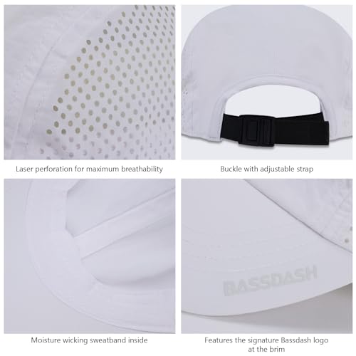 BASSDASH UPF 50+ Fishing Hat, Baseball Cap with Removable Neck Flap - color: White With Unfoldable Brim