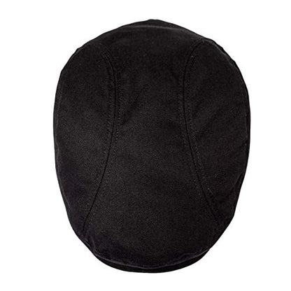 BOTVELA Men Cotton Twill Newsboy Flat Hat Fitted Cap - color: Black, size: 7 3/8