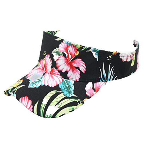 Adult Hawaiian Visor Beach Hibiscus Floral Hat Fashion Tropical Hats Sun Travel Cap Hiking - color: Black