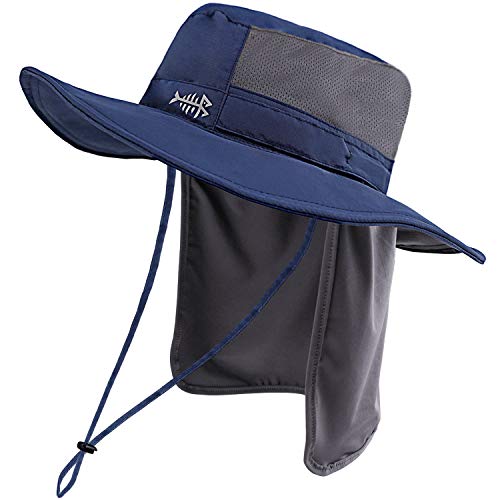 BASSDASH UPF 50+ Sun Fishing Hat Water Resistant with Detachable Neck Flap - color: Dark Blue