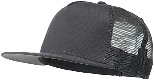 Ashen Fane 5 Panel Flat Visor Mesh Back Trucker Snapback Hat - color: Charcoal Gray