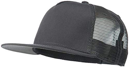 Ashen Fane 5 Panel Flat Visor Mesh Back Trucker Snapback Hat - color: Charcoal Gray