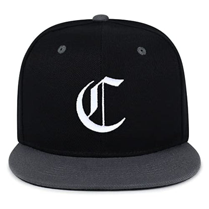 JPAK Old English Letter C Hip-Hop Snapback Hat Embroidered Baseball Cap English Alphabet - color: 18. Black/Grey