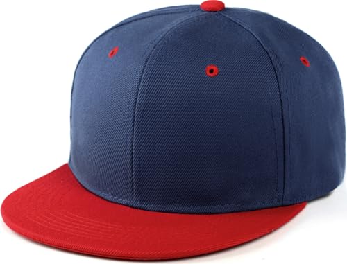 Snapback Hat Flat Bill Visor Hats Adjustable Hip Hop Baseball Cap for Women Men - color: Navy Red