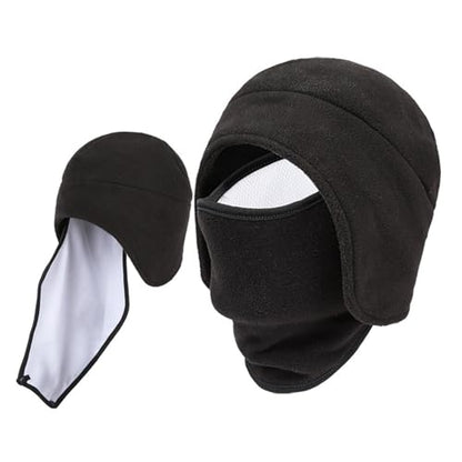 2 in 1 Winter Hat Winter Face Mask Hat with Ear Flaps Ski Mask Beanie for Cold Weather Gear Skiing Snowboarding - color: Black