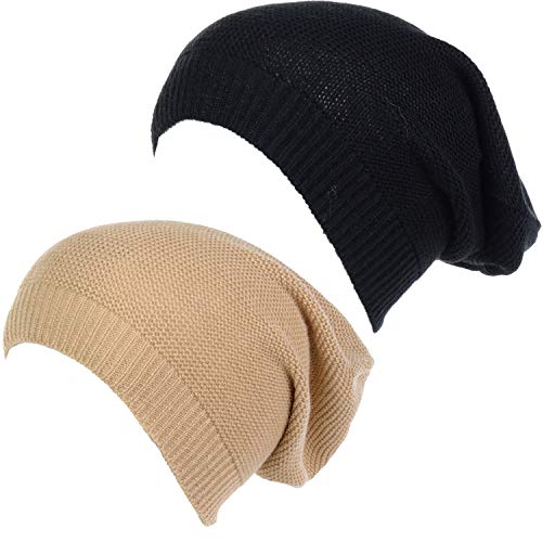an Unisex Striped Knit Slouchy Beanie Hat Lightweight Soft Fashion Cap - color: 5014-2pk-dkbge