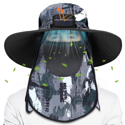 Berlune Solar Fan Hat Wide Brim with Neck Flap UPF 50+ - color: Camouflage
