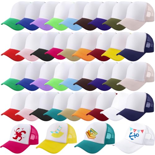 40 Pack Kids Sublimation Trucker Hat Bulk Blank Baseball Cap DIY Mesh Baseball Hat Adjustable Trucker Cap for Summer - color: Color Set 2