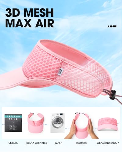 SUNMECI Mesh Breathable Sports Visor - Men Women Adjustable Lightweight Quick Dry Sun Hat for Tennis, Golf, Running - color: Pink