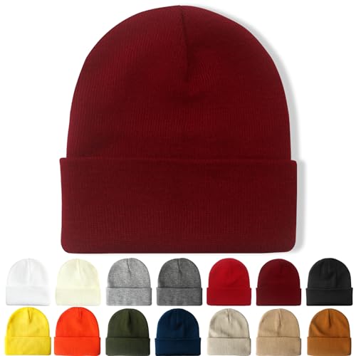 NPQQUAN Beanie for Women Winter Hats for Mens Beanie Cuffed Knit Beanies - color: Winered