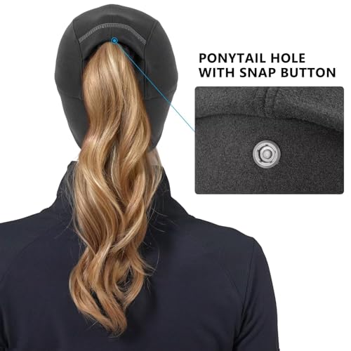 GADIEMKENSD Women's Winter Reflective Fleece Ponytail Hat with Drop Down Ear Warmer - color: Dark Gray, size: 7-7 1/8