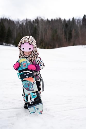 MDXONE Kids Over The Helmet Balaclava Children face mask with buttons for pompoms with elastics (sold separately) (BALA-GIRAFFE-BLUE)