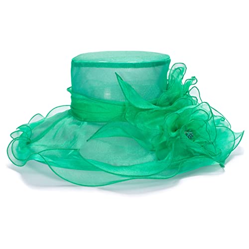 Lawliet Womens Dressy Wide Brim Church Wedding Occasion Sun Hat A613 - color: Green