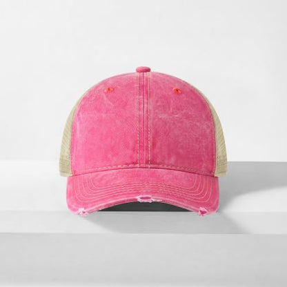 CHOK.LIDS Washed Trucker Hat Unstructured Distressed Pigment Dyed Cap - color: (Hot Pink)