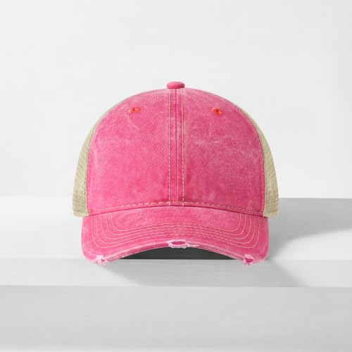 CHOK.LIDS Washed Trucker Hat Unstructured Distressed Pigment Dyed Cap - color: (Hot Pink)