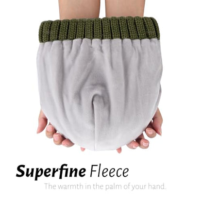 Fleece Lined Beanie Cable Knit Chunky Beanies Womens Snow Cap - color: Green