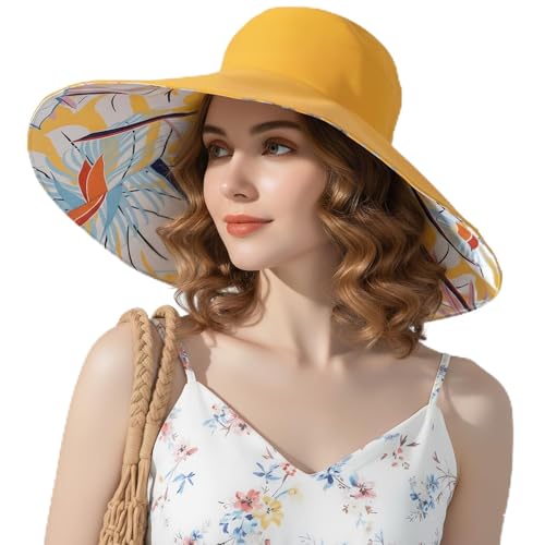 Women Bohemian Reversible Sun Hat Wide Brim Fishing Hats - color: M3017-yellow