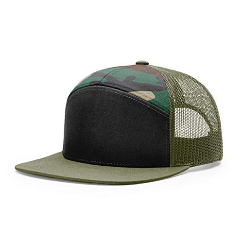 Seven-Panel Trucker Richardson Leather Patch Cap - color: Black/Green Camo/Loden, size: One Size