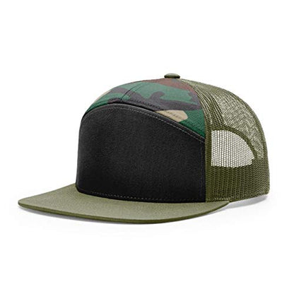 Seven-Panel Trucker Richardson Leather Patch Cap - color: Black/Green Camo/Loden, size: One Size