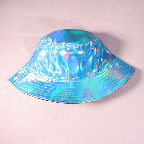 Unisex Black Bucket Hat Waterproof Rain Hat Reversible Shiny Rave Bucket Hat for Concert Festival - color: B5: Blue