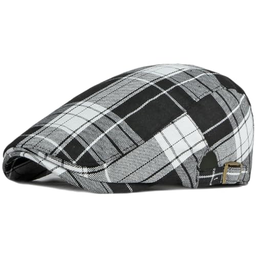 Mens Plaid Newsboy Flat Cap Ivy Gatsby Driving Hunting Cabbie Hat - color: Black-plaid C