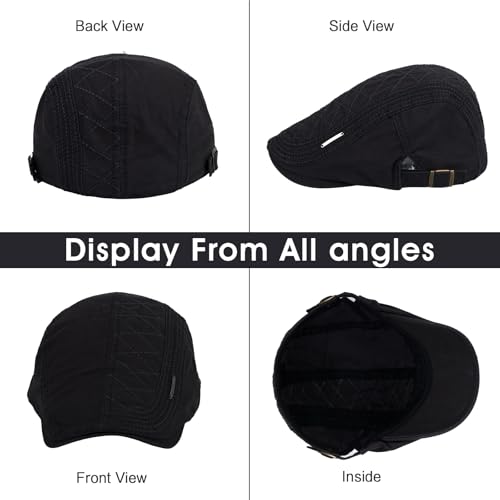 3Pcs Cotton Newsboy Hat for Men Cool Adjustable Flat Cap - color: Jcx-black+beige+navy