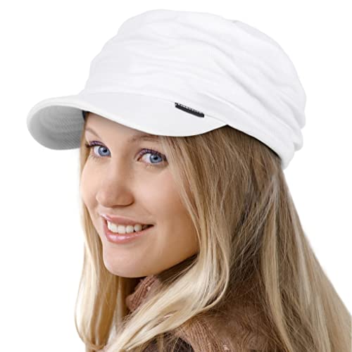Ruphedy Newsboy Cap for Women Summer Chemo Headwear Hair Loss Cancer Hat with Brim - color: White