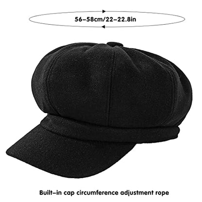 Newsboy Caps for Women Classic Beret Hats Autumn Winter Cap - color: Black