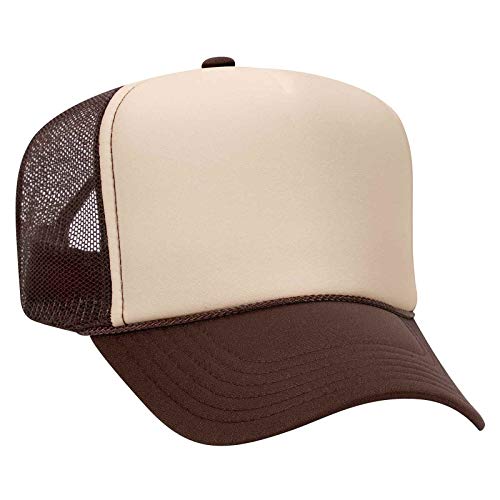 OTTO Wholesale 12 x Polyester Foam Front 5 Panel High Crown Mesh Back Trucker Hat - (12 Pcs) - color: Brn/Tan/Brn